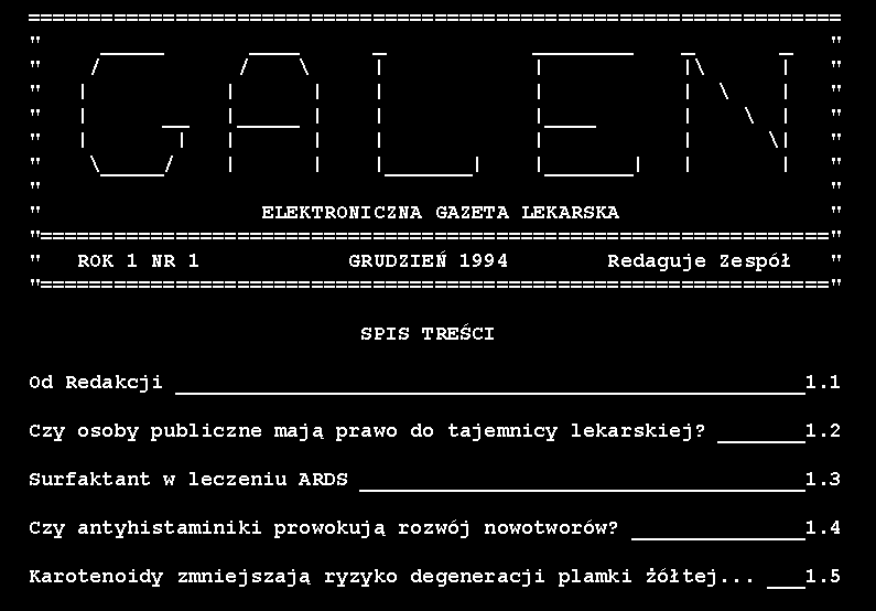 Pierwszy numer biuletynu elektronicznego GALEN - screen